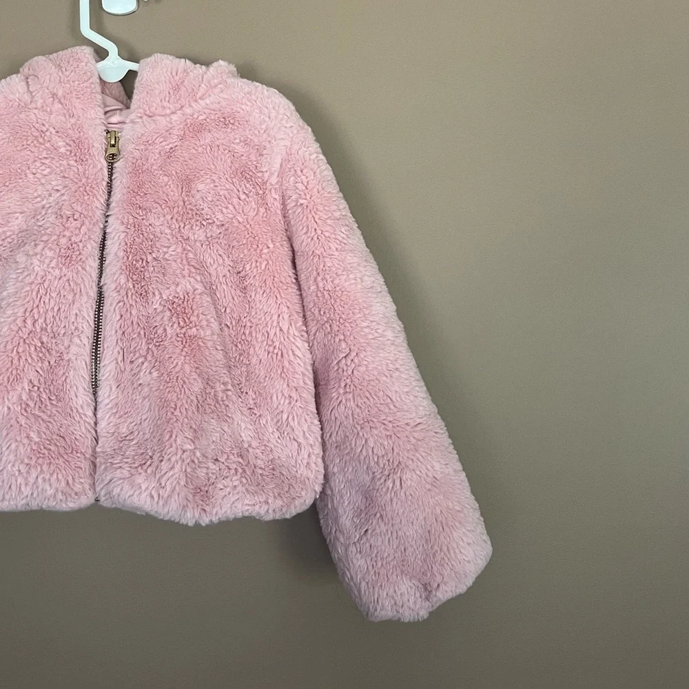 {OshKosh B'gosh} Faux Fur Hooded Jacket with Bubble Hem in PInk - Girls 5T